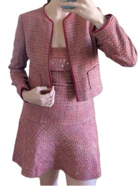 Vintage bebe Red Tweed Suit Dress and Jacket Two Piece Size 8/10 (see desc)